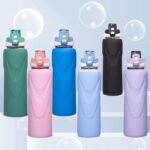 DEARRAY 32 oz Sports Glass Water Bottle with Straw & Silicone Sleeve Reusable BPA-free Borosilicate Glass Drinking Bottle with Flip Top Lid & Handle Wide Mouth (Light Violet) - Image 3