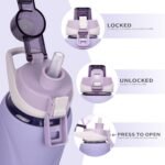 DEARRAY 32 oz Sports Glass Water Bottle with Straw & Silicone Sleeve Reusable BPA-free Borosilicate Glass Drinking Bottle with Flip Top Lid & Handle Wide Mouth (Light Violet) - Image 4