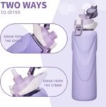 DEARRAY 32 oz Sports Glass Water Bottle with Straw & Silicone Sleeve Reusable BPA-free Borosilicate Glass Drinking Bottle with Flip Top Lid & Handle Wide Mouth (Light Violet) - Image 5