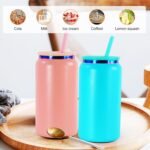 AGH 16oz Stainless Steel Can Tumbler with Lids and Straws,Double wall Rainbow Electroplate Drinking Cups,Reusable Water Tumbler with straws For Ice Coffe Juice Smoothie cup.4 Colors,4pack - Image 6