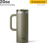 RTIC 20oz Road Trip Travel Mug with Lid and Handle, Ceramic Lined, Insulated, Stainless Steel, Metal, Double Wall Vacuum-Insulation, Portable Coffee, Tea Cup for Hot and Cold Drink, Olive - Image 3