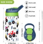 Monster Truck Kids Water Bottle with Straw and Carry Handle Racing Car Cool Vacuum Insulated Stainless Steel Bottles Leak-Proof for Boys Girls Toddler 12 oz Green Lid - Image 4