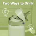 32 oz Insulated Water Bottle with Straw: Meoky Stainless Steel Metal Water Bottle with 2-in-1 Lid - Leak Proof, Cold for 24 Hours, Protective Silicone Base, BPA-Free for Sports Gym, Sage - Image 5