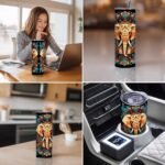 Firmiso 20 oz Tumbler | Skinny Insulated Travel Mug with Leak-proof Lid and Telescopic Straw | Bohemian Gifts for Women and Men | Mandala Elephant Stainless Steel Coffee Cup for Hot & Cold Drinks - Image 4