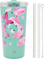 Drinco - 20 oz Stainless Steel Tumbler | Double Walled Vacuum Insulated Mug With Lid, 2 Straws, For Hot & Cold Drinks (20oz Butterfly) - Image 3