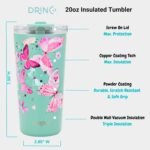 Drinco - 20 oz Stainless Steel Tumbler | Double Walled Vacuum Insulated Mug With Lid, 2 Straws, For Hot & Cold Drinks (20oz Butterfly) - Image 5
