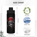 Dewoofly Funny Skull Skeleton 18 OZ Insulated Stainless Steel Sports Water Bottles with Lid, Halloween Unisex Flask Insulated Water Cup for Outdoor Sports Fitness Hiking Gym - Image 3