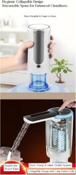 Dual-Pump Cordless Water Dispenser: Collapsible, Long-Lasting for 5-Gallon Bottles (White Pump with Base, Collapsible & 3-Speed LED Display) - Image 3