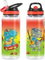Home Tune 23oz Kids Water Bottle for School Boys, BPA FREE, Leak Proof Flip Straw, Easy Clean, Carry Handle (Rock Dinosaur) - Image 3
