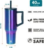 Elemental 40 oz Tumbler with Handle and Straw - Spill Proof Insulated Stainless Steel Commuter for Hot and Cold Beverages - Travel Coffee Mug with 2 Straws & Spill Proof Lid - 40oz - Iridescent - Image 3