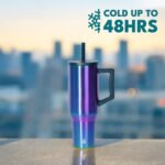 Elemental 40 oz Tumbler with Handle and Straw - Spill Proof Insulated Stainless Steel Commuter for Hot and Cold Beverages - Travel Coffee Mug with 2 Straws & Spill Proof Lid - 40oz - Iridescent - Image 5