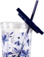 Steel Mill & Co Insulated Cup with Lid and Straw, Floral 24oz Tumbler, Double Wall Travel Cup, BPA-Free Acrylic Tumbler, Fits in Cupholders, Blue Watercolor - Image 3