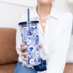Steel Mill & Co Insulated Cup with Lid and Straw, Floral 24oz Tumbler, Double Wall Travel Cup, BPA-Free Acrylic Tumbler, Fits in Cupholders, Blue Watercolor - Image 5