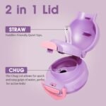 PHEENOWL 13oz Kids Insulated Water Bottle, 2-in-1 Straw & Spout Lid, with Shoulder Strap and Handle, 316 Stainless Steel Water Bottle for Toddler, Sports, Travel, and School (Purple - Unicorn) - Image 3