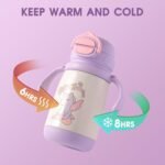 PHEENOWL 13oz Kids Insulated Water Bottle, 2-in-1 Straw & Spout Lid, with Shoulder Strap and Handle, 316 Stainless Steel Water Bottle for Toddler, Sports, Travel, and School (Purple - Unicorn) - Image 7