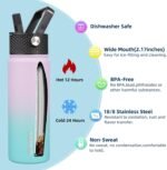 BJPKPK 2 Pack Insulated Water Bottles with Straw Lids, 22oz Stainless Steel Metal Water Bottle with 6 Lids, Leak Proof BPA Free Jugs, Cups, Flasks for Travel, Sports (Lavender Green+Black) - Image 3