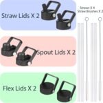 BJPKPK 2 Pack Insulated Water Bottles with Straw Lids, 22oz Stainless Steel Metal Water Bottle with 6 Lids, Leak Proof BPA Free Jugs, Cups, Flasks for Travel, Sports (Lavender Green+Black) - Image 4