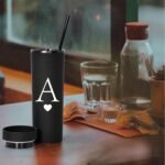 Forest Kiss Letter A Personalized Initial Gifts for Women Men 16oz Double Wall Food-grade Plastic Skinny Tumbler Monogrammed Matte Slim Cup Wedding Graduation Birthday Present (A) - Image 4