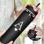 Forest Kiss Letter A Personalized Initial Gifts for Women Men 16oz Double Wall Food-grade Plastic Skinny Tumbler Monogrammed Matte Slim Cup Wedding Graduation Birthday Present (A) - Image 5