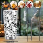 Whaline Halloween Skull Tumbler Stainless Steel Travel Tumbler with Lid Straw and Brush Spooky Coffee Mug Cup for Women Travel Birthday Horror Gift - Image 3