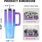 40 oz Shiny Tumbler with Handle and Straw,Stainless Steel Tumbler with Lid and Straw,Insulated Travel Mug(Cold for 34 Hours),Water Bottle for Iced Tea,Coffee (Purple) - Image 4
