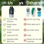Insulated Dog Water Bottle with Detachable Food & Water Bowl, 3 in 1 Travel Stainless Steel Dog Water Bottle, Perfect for Hiking, Walking, Camping & Outdoor Travel for Pet & Human (34 Oz) - Image 6