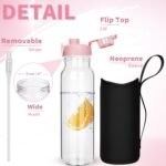 DEARRAY 20 oz Glass Water Bottle with Straw & Neoprene Sleeve BPA free Glass Drinking Bottle for Children, School, Women, Men, Gym - Image 4