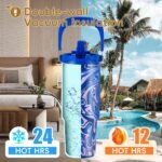 VUSIGN 30 oz Tumbler with Handle and Flip Straw, Stainless Steel Vacuum Insulated Water Bottle Travel Mug Thermal Cup for Home, Office, Car, Outdoors, Sports, Pool Swirl - Image 3