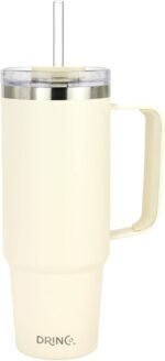 Drinco 40oz 30 oz Tumbler with Handle, Straw Lid, Insulated Stainless Steel Travel Mug Water Bottle Ice Coffee Cup For Cold and Hot, BigSur (30oz Oatmilk) - Image 3