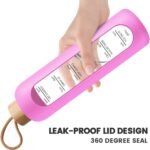 PROBTTL 32 Oz Borosilicate Glass Water Bottle with Time Marker Reminder Quotes, 1 Liter Leak Proof Reusable BPA Free Motivational Water Bottles with Silicone Sleeve and Bamboo Lid (Fuchsia) - Image 5