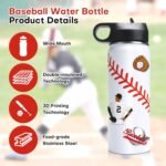 NJGCPRO Baseball Water Bottles for Boys, Stainless Steel Baseball Water Bottle Gifts Stuff for Boys & Kids with 50Pcs Stickers (18OZ) - Image 4
