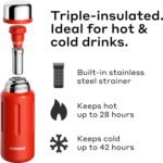 BOBBER 26 oz Stainless Steel Heavy Duty Thermo Flask with Removable Tea Infuser – Keeps Hot 28 Hours, Cold 42 Hours – Rugged, Leak-Proof, Dishwasher Safe Vacuum Insulated Bottle (Red) - Image 3