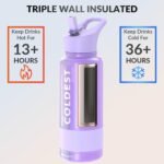 Coldest Insulated Water Bottle with Straw Lid - Stainless Steel Metal Insulated Bottle for Men & Women (Purple Glitter, 32 oz) - Image 3