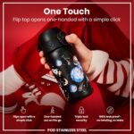 Ion8 Kids Water Bottle, Steel 400 ml/13 oz, Leak Proof, Easy to Open, Secure Lock, Dishwasher Safe, Flip Cover, Carry Handle, Easy Clean, Durable, Scratch Resistant, Raised Print, Space Travel Design - Image 4