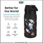 Ion8 Kids Water Bottle, Steel 400 ml/13 oz, Leak Proof, Easy to Open, Secure Lock, Dishwasher Safe, Flip Cover, Carry Handle, Easy Clean, Durable, Scratch Resistant, Raised Print, Space Travel Design - Image 5