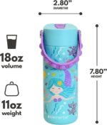 Elemental Insulated Kids Water Bottle, Stainless Steel Water Bottle with Straw Lid & Pop-It Handle, Leak-Proof Water Bottles for School, Boys or Girls, Travelling and Sports, 18oz - Mermaid - Image 3