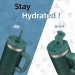 30 oz Tumbler with Handle and 2 Straws,2 in 1 Lid Insulated Water Bottle Stainless Steel Travel Coffee Mug,Dark Green - Image 3