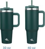 30 oz Tumbler with Handle and 2 Straws,2 in 1 Lid Insulated Water Bottle Stainless Steel Travel Coffee Mug,Dark Green - Image 4