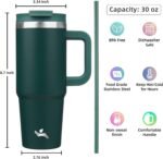 30 oz Tumbler with Handle and 2 Straws,2 in 1 Lid Insulated Water Bottle Stainless Steel Travel Coffee Mug,Dark Green - Image 5
