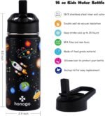 honogo 16 oz Stainless Steel Insulated Kids Water Bottle, Leak Proof Metal Thermal Flask with Straw lid, Cute Toddler Tumbler Cup for School Girls & Boys (Black, Space) - Image 3