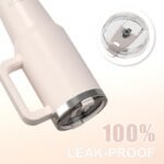 40 oz Tumbler with Handle,Tumbler with Lid and Straw,Double Wall Insulated Cup Stainless Steel Travel Mug(Cold for 34 Hours),Water Bottle for Iced Tea,Coffee,Cold Beverages(Ivory Beige) - Image 5