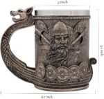 Medieval Viking Mug Beer Stein Tankard,Stainless Steel Drinking Tankard Mug Coffee Cup,Norse Mythology Poetic Gothic Decor Party Decoration Drinkware Gift for Men18OZ(Drakkar Warrior) - Image 3