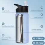 HASLE OUTFITTERS Insulated Water Bottle 16 oz Double Wall Vacuum Stainless Steel Water Bottle Leak Proof for School Wide Mouth with Straw Lid & Spout Lid Keeps Cold and Hot(Light Blue,1pack) - Image 3
