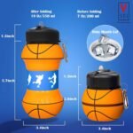 Kids Sports WaterBottle Collapsible Ball Shaped Drinking Cup Leak Proof School Lunch MugShockproof Squeezable Basketball Soccer Baseball Football Champion Team (Orange, Black and Blue) - Image 4