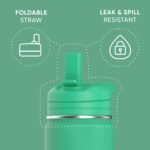 Hydrapeak Mini 14oz Water Bottle with Straw Lid, Stainless Steel Double Wall Insulated Water Bottle | Leak-Proof and Spill-Proof Water Bottle, 24 Hours Cold (Jade) - Image 3