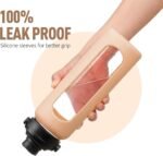 24oz Glass Water Bottle with Straw and 2 Lids-Bamboo and Spout Lid, Borosilicate Glass Water Bottle with Silicone Sleeve and Time Marker,BPA Free & Cupholder Friendly,Amber - Image 5
