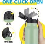 Han's Bottle Sports Water Bottle - 32 Oz, Straw Lid, Leak Proof, Vacuum Insulated Stainless Steel, Double Walled, Thermo Mug,Pine Green - Image 5