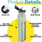 Han's Bottle Sports Water Bottle - 32 Oz, Straw Lid, Leak Proof, Vacuum Insulated Stainless Steel, Double Walled, Thermo Mug,Pine Green - Image 6
