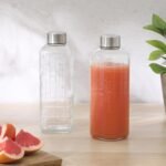 Gibson Home Whistler Peak 2 Pack 33 OZ (1 Liters) Large Embossed Reusable Glass Bottles w/Airtight Leakproof Stainless Steel Lid, Pitcher for Water, Milk, Juice - Dishwasher Safe - Image 3