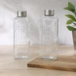 Gibson Home Whistler Peak 2 Pack 33 OZ (1 Liters) Large Embossed Reusable Glass Bottles w/Airtight Leakproof Stainless Steel Lid, Pitcher for Water, Milk, Juice - Dishwasher Safe - Image 4